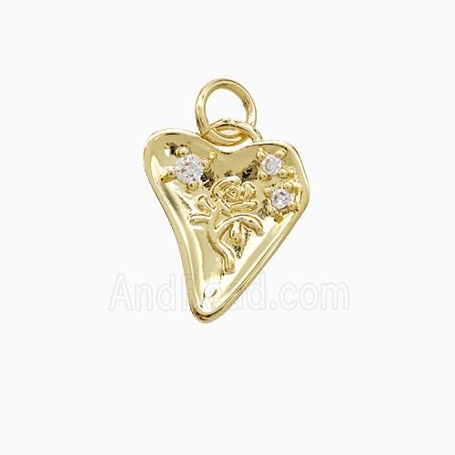 Copper Heart Flower Pendant Pave Zirconia Gold Plated