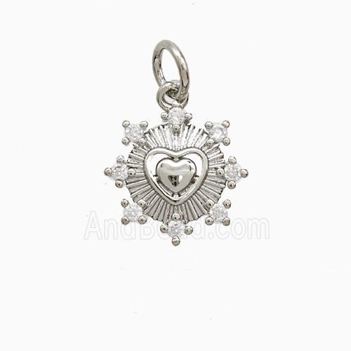 Copper Heart Pendant Pave Zirconia Platinum Plated