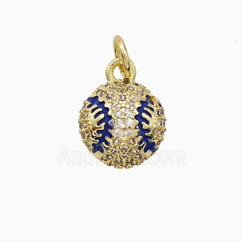 Copper Rugby Pendant Pave Zirconia Blue Enamel American Football Sports Gold Plated