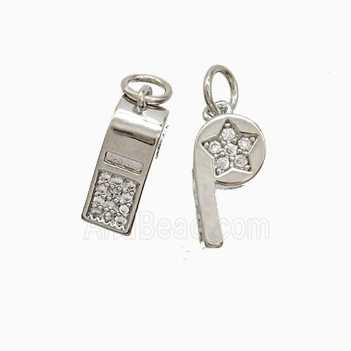 Copper Whistle Pendant Pave Zirconia Star Platinum Plated