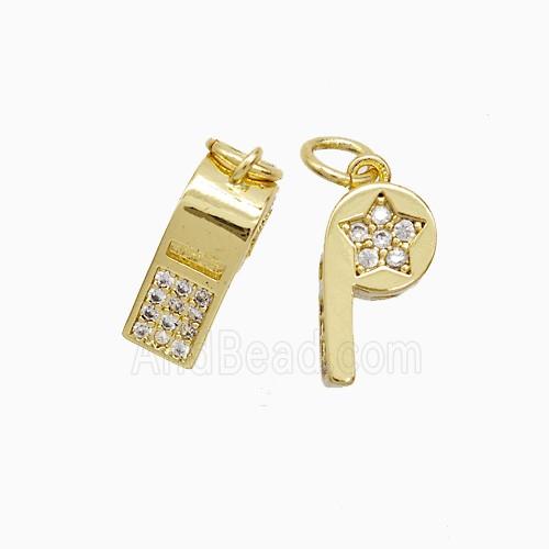 Copper Whistle Pendant Pave Zirconia Star Gold Plated