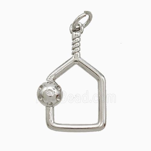 Pickleball Paddle Charms Copper Pendant Pave Zirconia Sport Platinum Plated