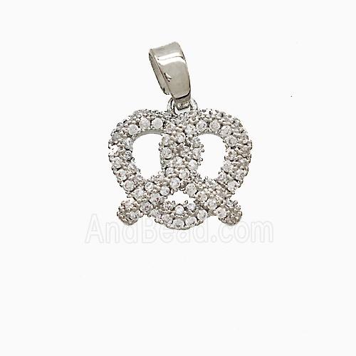 Copper Pretzel Heart Pendant Pave Zirconia Platinum Plated