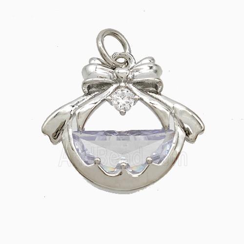 Copper Bowknot Pendant Pave Crystal Glass Platinum Plated