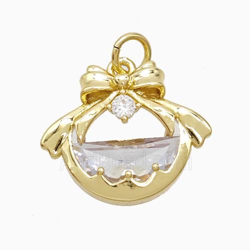 Copper Bowknot Pendant Pave Crystal Glass Gold Plated