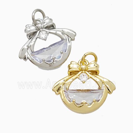 Copper Bowknot Pendant Pave Crystal Glass Mixed