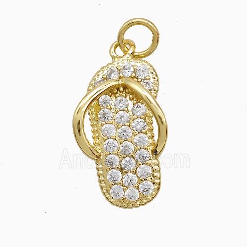 Copper Slipper Pendant Pave Zirconia Shoe Gold Plated