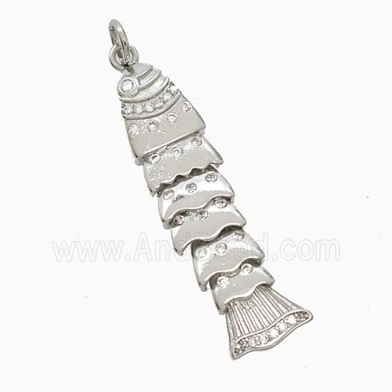 Copper Fish Pendant Pave Zirconia Platinum Plated