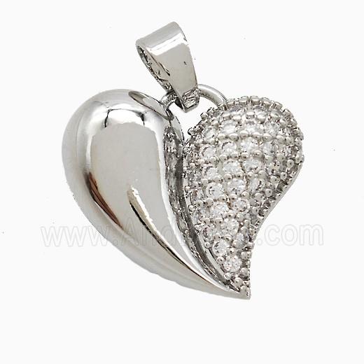 Copper Heart Pendant Pave Zirconia Platinum Plated