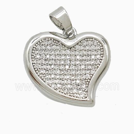 Copper Heart Pendant Pave Zirconia Platinum Plated