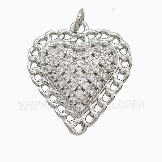 Copper Heart Pendant Pave Zirconia Platinum Plated