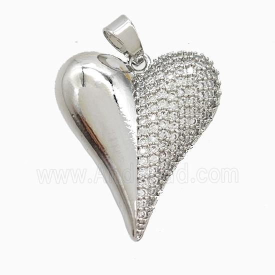 Copper Heart Pendant Pave Zirconia Platinum Plated