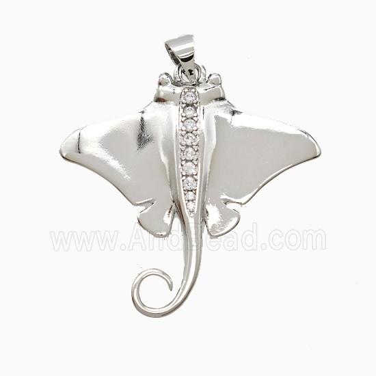 Manta Ray Charms Copper Ocean Whale Pendant Pave Zirconia Platinum Plated