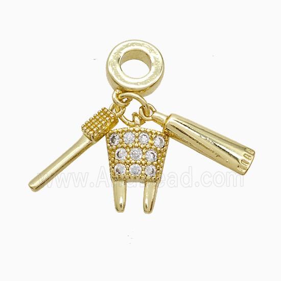 Toothbrush And Toothpaste Cup Copper Pendant Pave Zirconia Gold Plated
