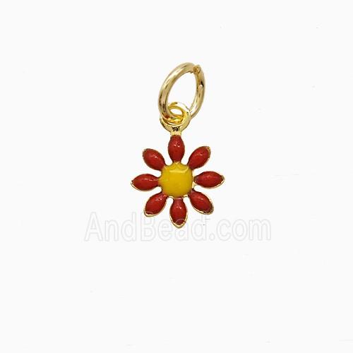Copper Flower Pendant Red Enamel Gold Plated