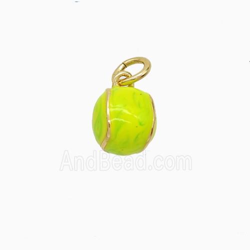 Copper Tennis Ball Pendant Olive Enamel Gold Plated