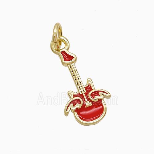 Copper Guitar Pendant Red Enamel Gold Plated