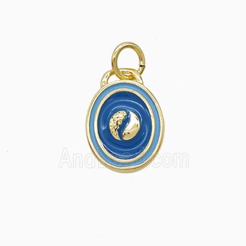 Copper Taichi Pendant Blue Enamel Yinyang Gold Plated