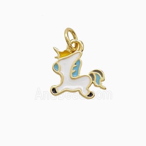 Copper Unicorn Pendant White Enamel Gold Plated