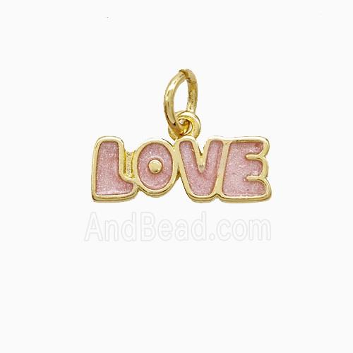 Copper LOVE Pendant Pink Painted Gold Plated