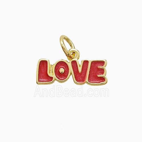 Copper LOVE Pendant Red Painted Gold Plated
