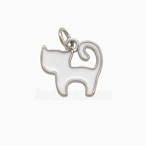 Copper Cat Pendant White Enamel Platinum Plated