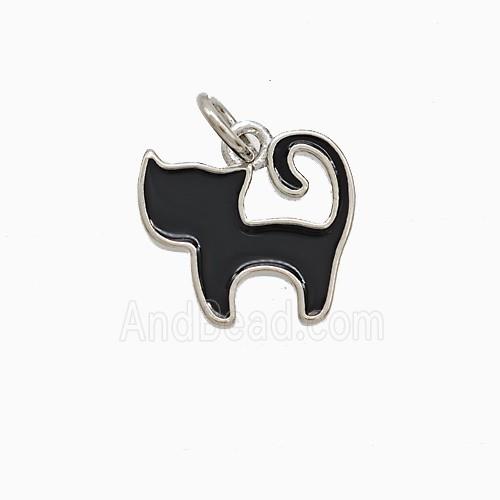 Copper Cat Pendant Black Enamel Platinum Plated