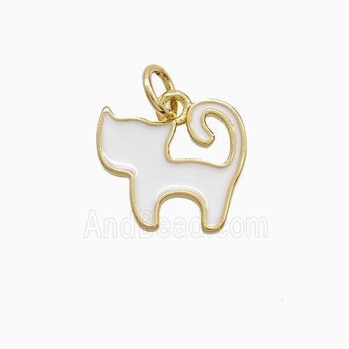 Copper Cat Pendant White Enamel Gold Plated