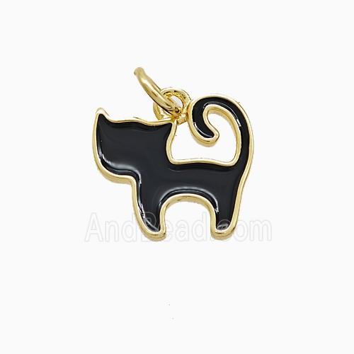 Copper Cat Pendant Black Enamel Gold Plated