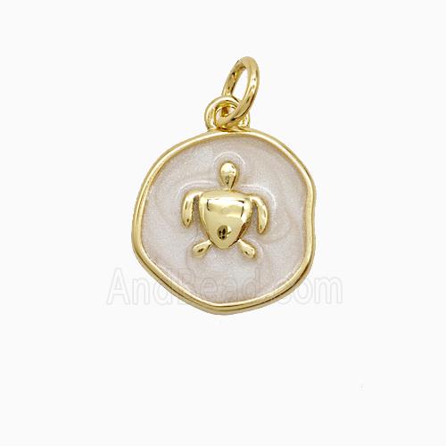 Copper Tortoise Pendant White Painted Gold Plated