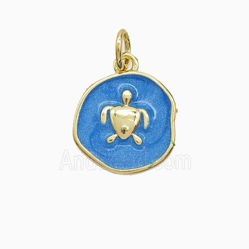 Copper Tortoise Pendant Blue Painted Gold Plated