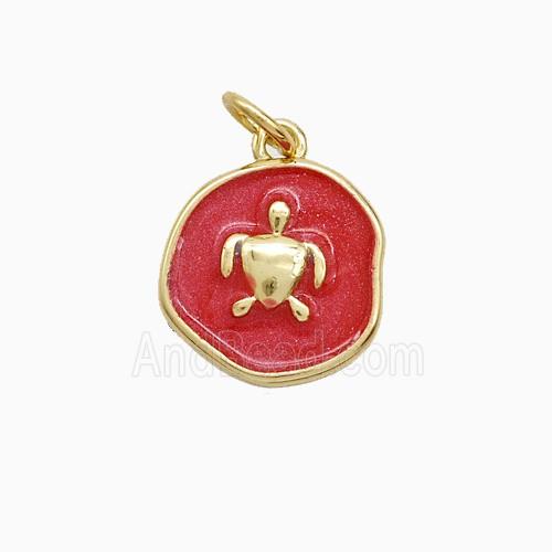 Copper Tortoise Pendant Red Painted Gold Plated
