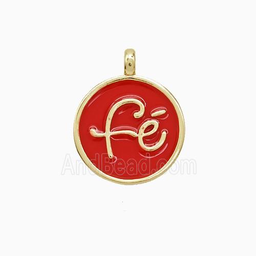 Copper Fe Pendant Red Enamel Gold Plated