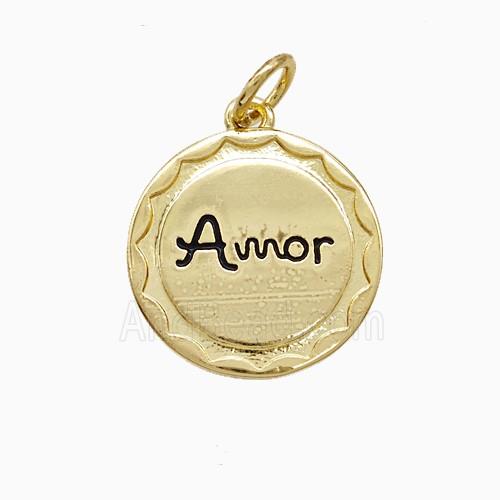 Copper Amor Pendant Black Enamel Gold Plated