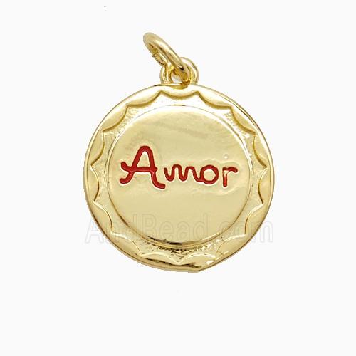 Copper Amor Pendant Red Enamel Gold Plated