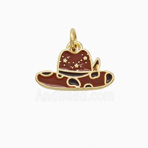 Cowboy Hat Charms Copper Pendant Red Enamel Gold Plated
