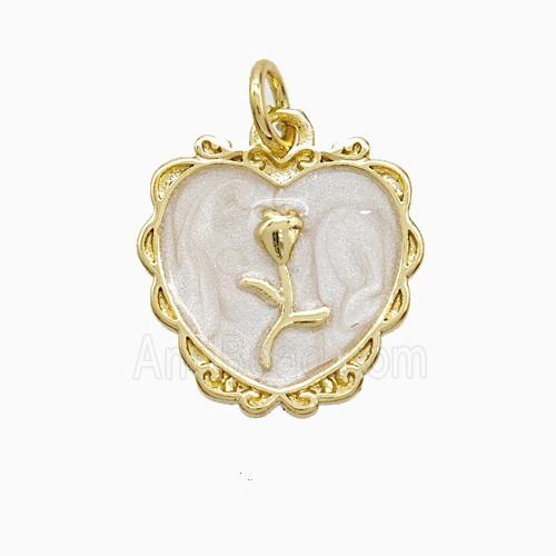 Copper Flower Heart Pendant White Painted Gold Plated