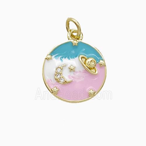 Copper Sun Moon Pendant Pave Zirconia Enamel Sphere Gold Plated