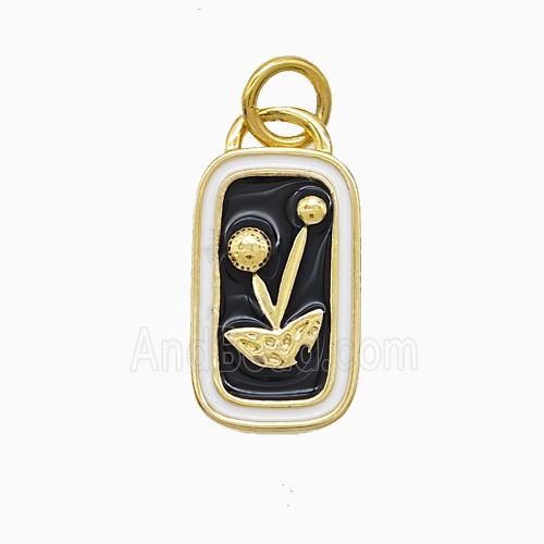 Copper Flower Pendant Black Enamel Gold Plated