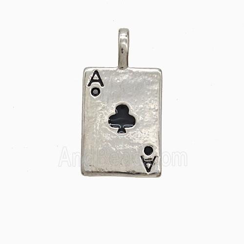 Playing Card Charms Copper ACE Clubs Pendant Pave Zirconia Black Enamel Platinum Plated