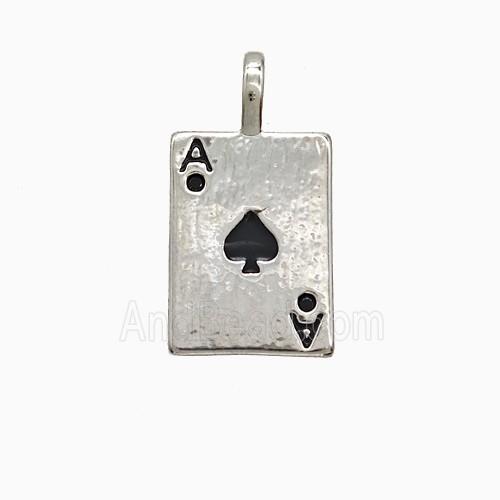 Playing Card Charms Copper ACE Spade Pendant Pave Zirconia Black Enamel Platinum Plated