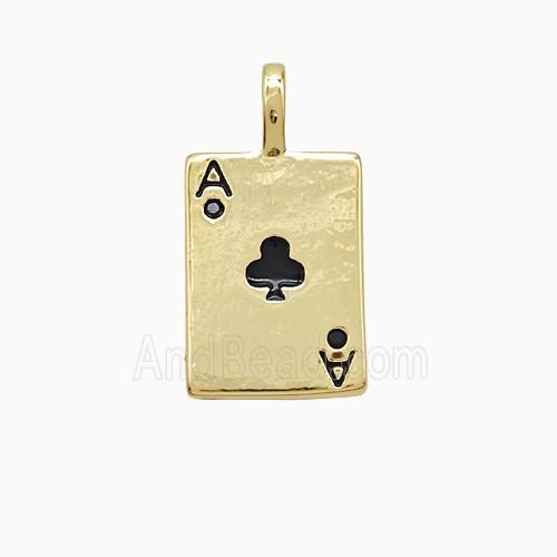 Playing Card Charms Copper ACE Clubs Pendant Pave Zirconia Black Enamel Gold Plated