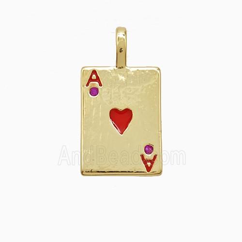 Playing Card Charms Copper ACE Heart Pendant Pave Zirconia Red Enamel Gold Plated