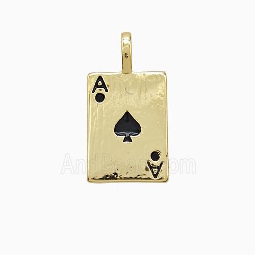 Playing Card Charms Copper ACE Spade Pendant Pave Zirconia Black Enamel Gold Plated