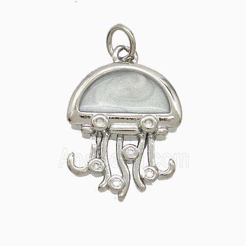 Copper Jellyfish Pendant White Enamel Platinum Plated