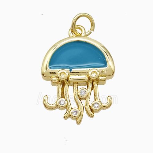 Copper Jellyfish Pendant Blue Enamel Gold Plated