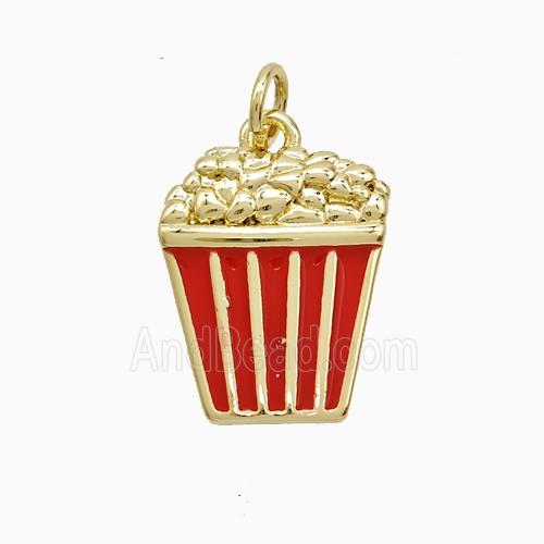 Popcorn Charms Copper Pendant Red Enamel Gold Plated