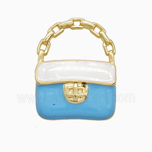 Copper Handbag Pendant Blue Enamel Gold Plated