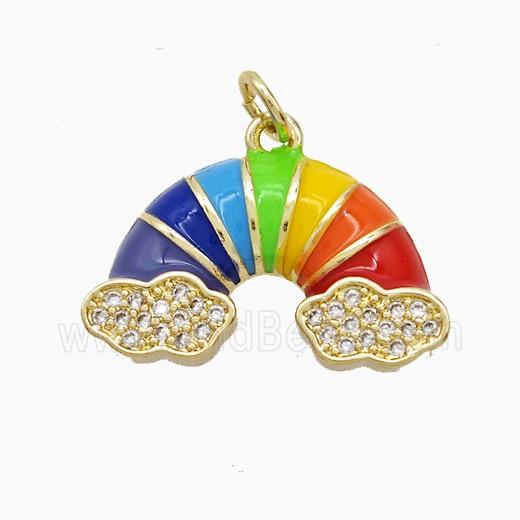 Copper Rainbow Pendant Pave Zirconia Multicolor Enamel Gold Plated