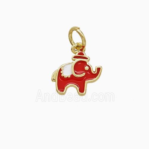 Copper Elephant Pendant Red Enamel Gold Plated